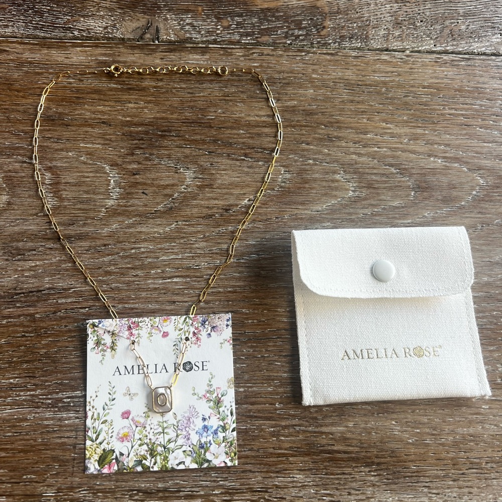 Gold Mother of Pearl Paperclip Initial Necklace - Picture 6 of 6